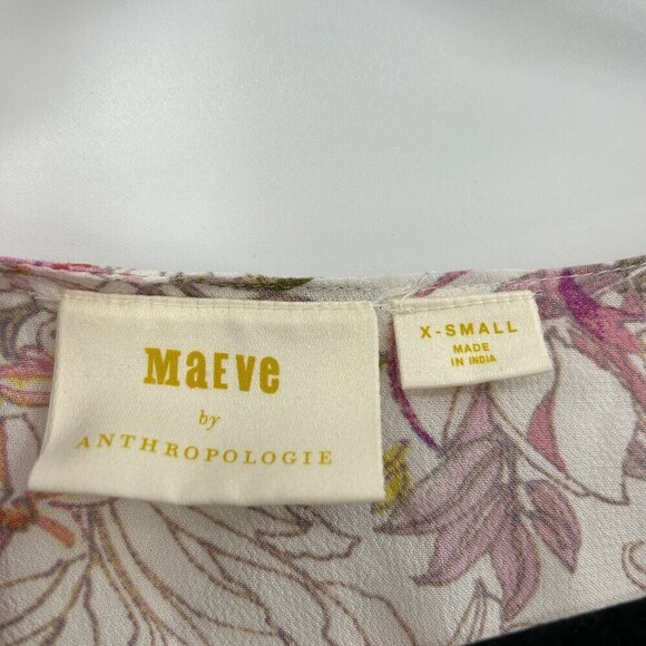ANTHROPOLOGIE Maeve Cream Pink Floral Print Balloon Sleeve Tie Blouse Size XS - Picture 8 of 9
